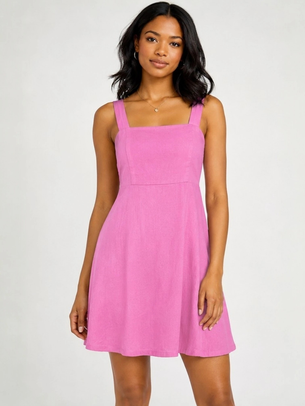 SO Goods for Life Pink Linen Blend Square Neck Skater Mini Dress – Size Small